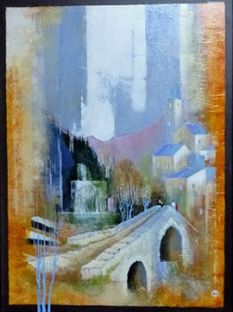 Œuvre contemporaine nommée « Le vieux pont toscan ( Oeuvre 1er Prix de Peinture figurative du Salon d'Iroise 2014) », Réalisée par JAMES BURGEVIN