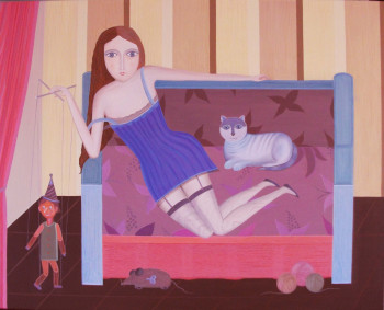 Œuvre contemporaine nommée « jeune fille a la marionnette », Réalisée par CHRISTIAN VATAN