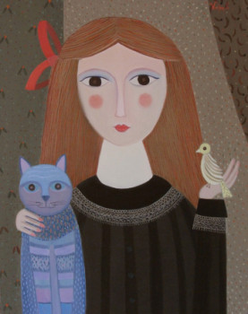Œuvre contemporaine nommée « jeune fille au chat », Réalisée par CHRISTIAN VATAN