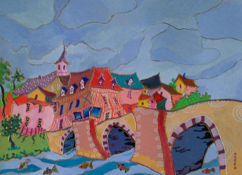 Œuvre contemporaine nommée « Pont St Etienne », Réalisée par OCEFA EN ART NAIF -