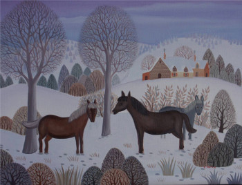 Œuvre contemporaine nommée « chevaux dans la neige », Réalisée par CHRISTIAN VATAN
