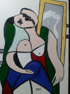 Œuvre contemporaine nommée « FEMME AU MIROIR (imitation de Picasso) », Réalisée par ZAëL