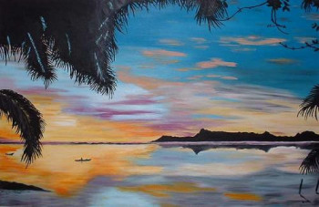 Œuvre contemporaine nommée « coucher de soleil sur Papeete », Réalisée par QUEM