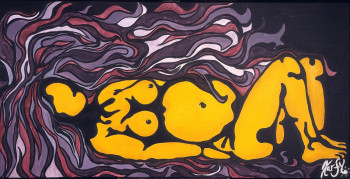 Œuvre contemporaine nommée « la déesse jaune », Réalisée par KARINA FOURNIER