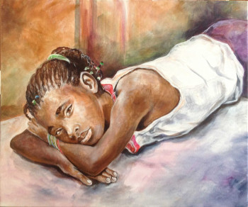 Œuvre contemporaine nommée « Portrait d'enfant couchée », Réalisée par PELZOUNE