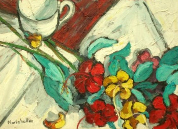 Œuvre contemporaine nommée « Hibiscus et tasse », Réalisée par MARICHALTON