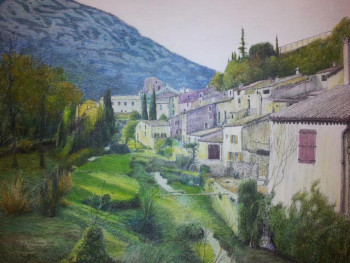 Œuvre contemporaine nommée « Ruisselet traversant village et bocage », Réalisée par JACQUES TAFFOREAU