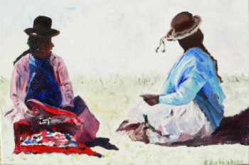 Œuvre contemporaine nommée « au bord du lac titicaca 1 », Réalisée par FRANçOISE DELEGLISE