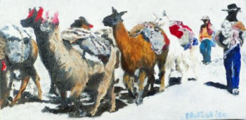 Œuvre contemporaine nommée « lamas », Réalisée par FRANçOISE DELEGLISE