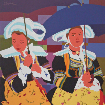 Œuvre contemporaine nommée « Femmes aux parapluies », Réalisée par DANIELL