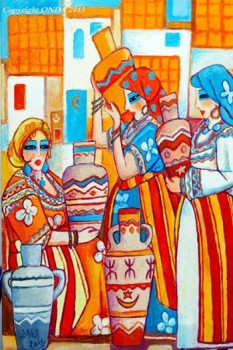 Œuvre contemporaine nommée « trois femmes kabyles avec des jarres », Réalisée par BARA
