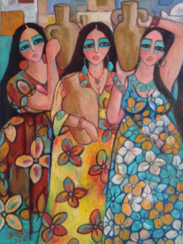 Œuvre contemporaine nommée « trois femmes avec des jarres », Réalisée par BARA