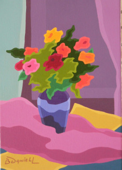 Œuvre contemporaine nommée « Bouquet au vase bleu », Réalisée par DANIELL