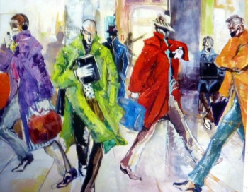Œuvre contemporaine nommée « les hommes pressés en marche », Réalisée par DAMIAN TIRADO