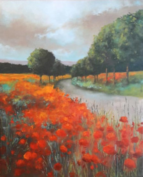 Œuvre contemporaine nommée « Chemin bordé de coquelicots », Réalisée par SYLVIE PIOLI