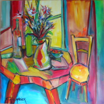 Œuvre contemporaine nommée « La chaise jaune et le bouquet », Réalisée par MONIQUE TAILLANDIER WALLON
