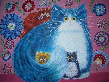 Œuvre contemporaine nommée « Les chats avec les motifs à la russe », Réalisée par OM