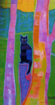 Œuvre contemporaine nommée « Chat noir au jardin », Réalisée par FRANCE WAGNER