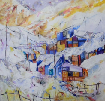 Œuvre contemporaine nommée « Chalets sous la neige », Réalisée par DI BLIQUI