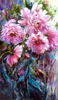 Œuvre contemporaine nommée « Dalhias roses », Réalisée par CHRISPAINT FLOWERS