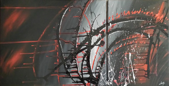 Œuvre contemporaine nommée « Chaos rouge », Réalisée par ALACHASSEAUXTRESORS