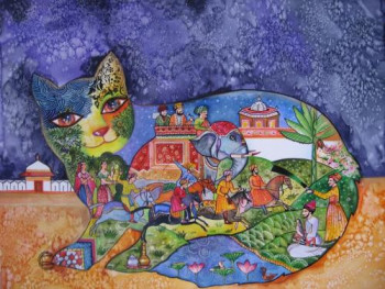 Œuvre contemporaine nommée « chat maharadja », Réalisée par OXANA ZAIKA
