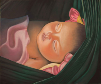 Œuvre contemporaine nommée « Bébé lotus - portrait », Réalisée par FREDERIQUE