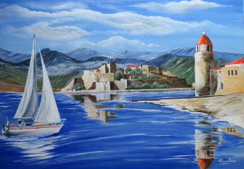Œuvre contemporaine nommée « Voiles sur Collioure », Réalisée par GéRARD PACROS