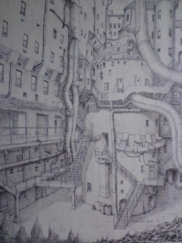 Œuvre contemporaine nommée « Escaliers sur cour », Réalisée par JACQUES TAFFOREAU