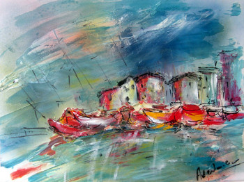 Œuvre contemporaine nommée « port breton un soir d'été », Réalisée par CARLO AVENTURIERO