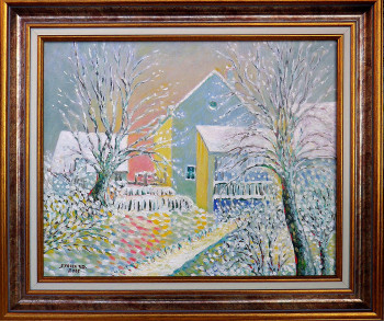 Œuvre contemporaine nommée « Le déversoir du vieux moulin sous la neige à St Symphorien/saône », Réalisée par ROBERT DANIEL SYRIEX