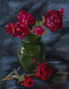 Œuvre contemporaine nommée « PIVOINES ROUGES », Réalisée par FRANçOISE LEDAMOISEL