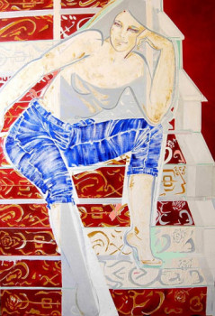 Œuvre contemporaine nommée « Le tapis de l'escalier », Réalisée par DELALEUF