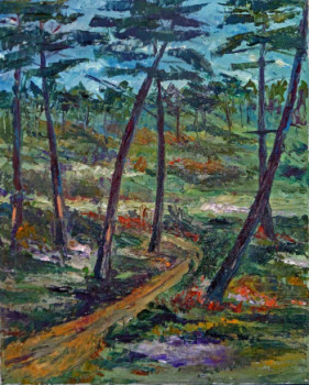 Œuvre contemporaine nommée « sentier en forêt landaise », Réalisée par MICHEL HAMELIN