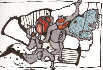 Œuvre contemporaine nommée « les joueurs et siffleurs d'harpe », Réalisée par FLETCHER-MAUNIER