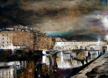 Œuvre contemporaine nommée « Florence, Ponte Vecchio nocturne », Réalisée par JEAN-LUC CELCE