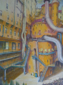 Œuvre contemporaine nommée « Escalier sur cour », Réalisée par JACQUES TAFFOREAU