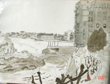 Œuvre contemporaine nommée « Biarritz - Le Basta et la Grande plage », Réalisée par GUILLOU