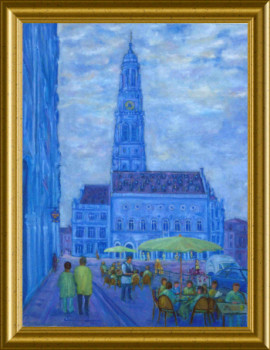 Œuvre contemporaine nommée « Arras, le beffroi, la place des héros et ses terrasses de cafés », Réalisée par ARTOIS