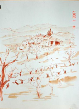 Œuvre contemporaine nommée « paysage de la Drôme 2 », Réalisée par GUILLOU