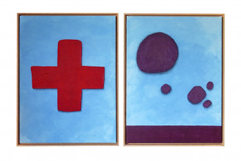Œuvre contemporaine nommée « croix rouge et ronds violets », Réalisée par YVES BULIARD
