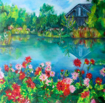 Œuvre contemporaine nommée « le lac aux dahlias », Réalisée par DANIèLE DAYER