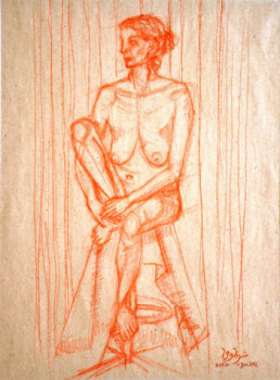 Œuvre contemporaine nommée « La femme au tabouret », Réalisée par AFFIF CHERFAOUI