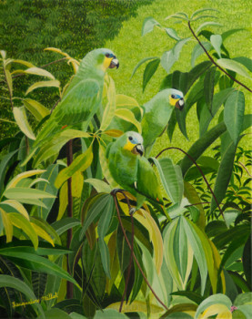 Œuvre contemporaine nommée « Les trois perroquets de Trinidad », Réalisée par JACQUELINE VERNAY-MILLOT
