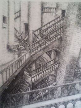 Œuvre contemporaine nommée « Escalier labyrynthe 1 », Réalisée par JACQUES TAFFOREAU