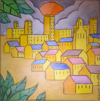 Œuvre contemporaine nommée « les petites maisons jaunes 5 », Réalisée par LES PETITES MAISONS JAUNES