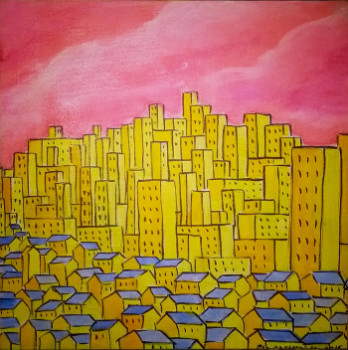 Œuvre contemporaine nommée « les petites maisons jaunes 7 », Réalisée par LES PETITES MAISONS JAUNES