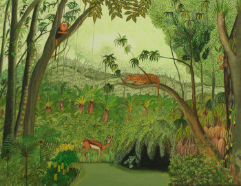 Œuvre contemporaine nommée « Scène de la jungle tropicale », Réalisée par JACQUELINE VERNAY-MILLOT