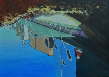 Œuvre contemporaine nommée « Reflets sous un canal à Burano en Italie », Réalisée par VéBERT