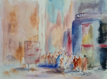 Œuvre contemporaine nommée « La foule dans la ville », Réalisée par PATRICIA DELEY